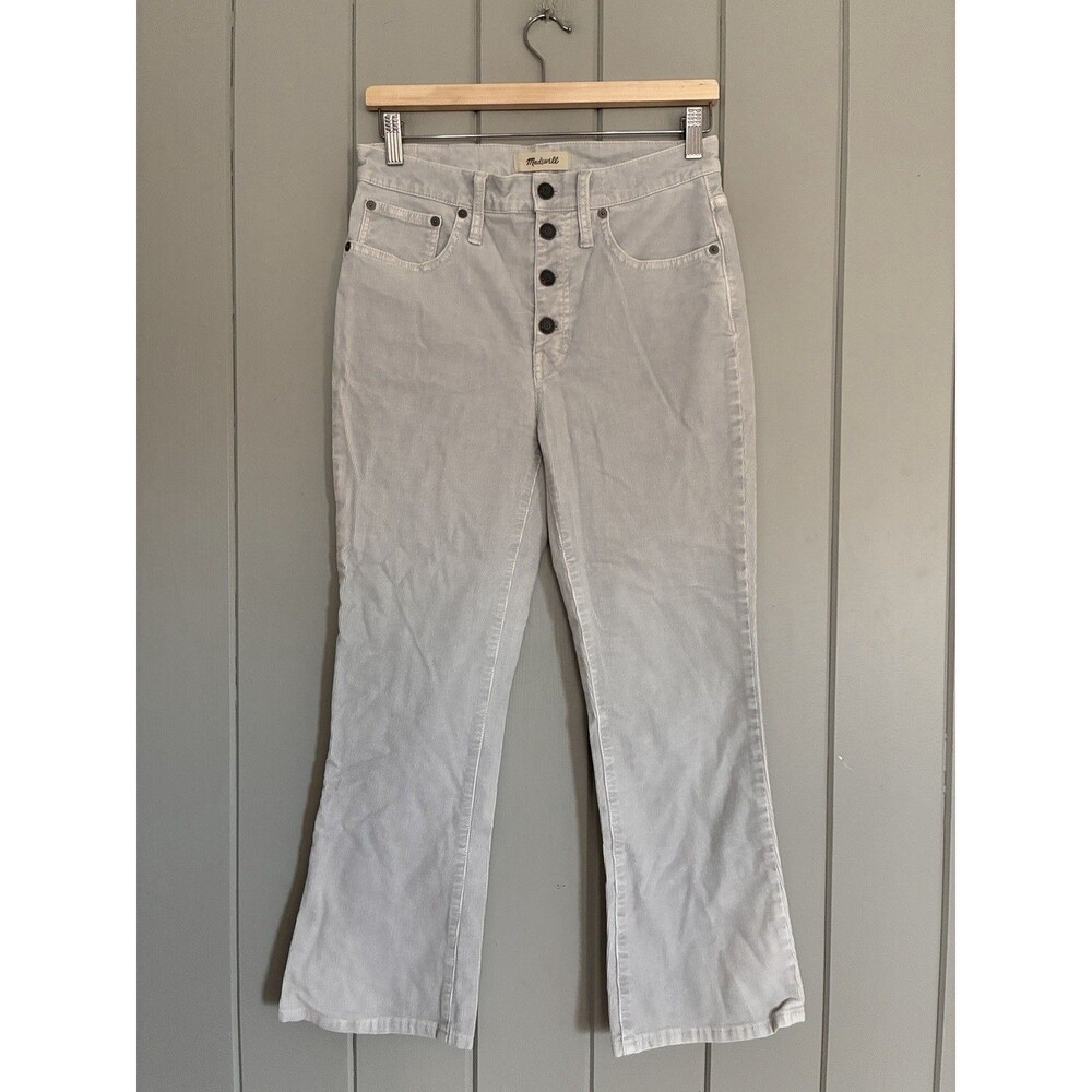 Madewell Cali Demi Boot Corduroy Pants Size 28 Button Fly Fog Gray Cropped